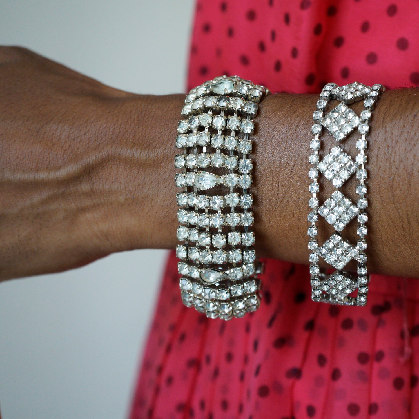 Vintage Rhinestone Bracelet - Embedded Teardrop Stones