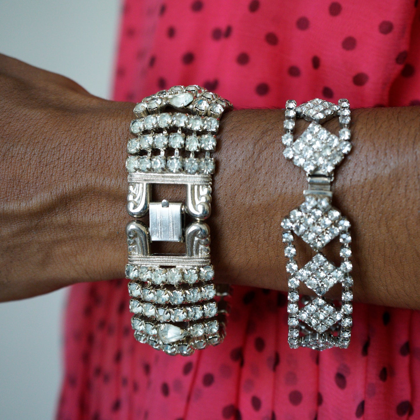 Vintage Rhinestone Bracelet - Embedded Teardrop Stones