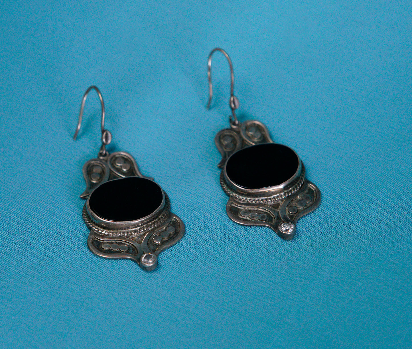 Vintage Obsidian & Silver Earrings