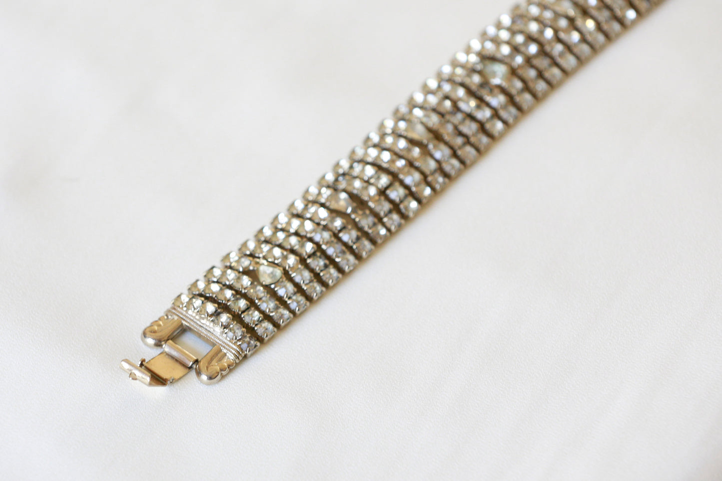 Vintage Rhinestone Bracelet - Embedded Teardrop Stones