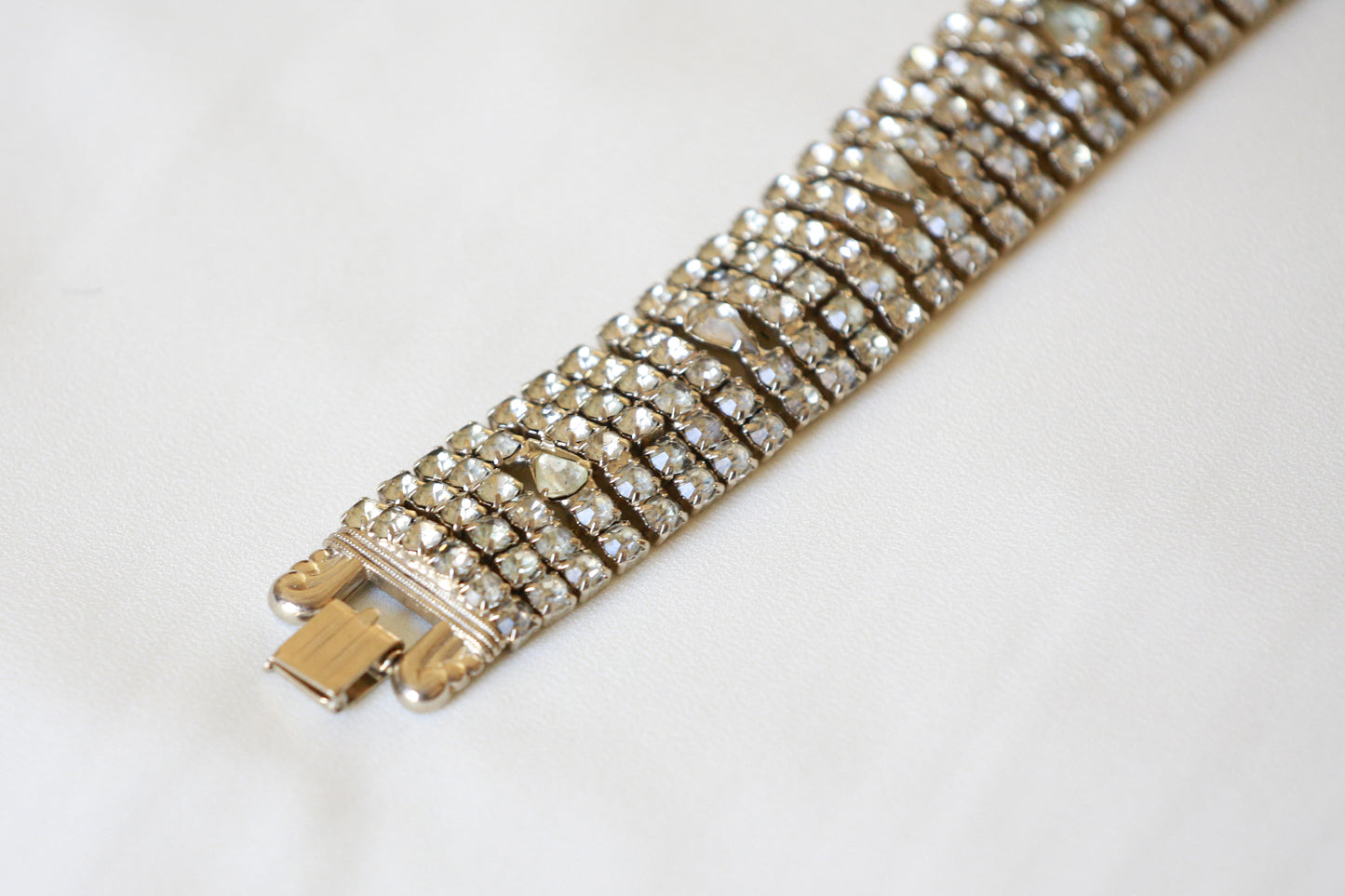 Vintage Rhinestone Bracelet - Embedded Teardrop Stones